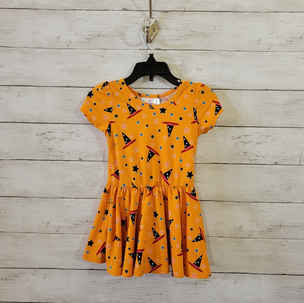 Dot Dot Smile Orange Witch Hat Stars Halloween Toddler Kids Dress‎ Size 2T